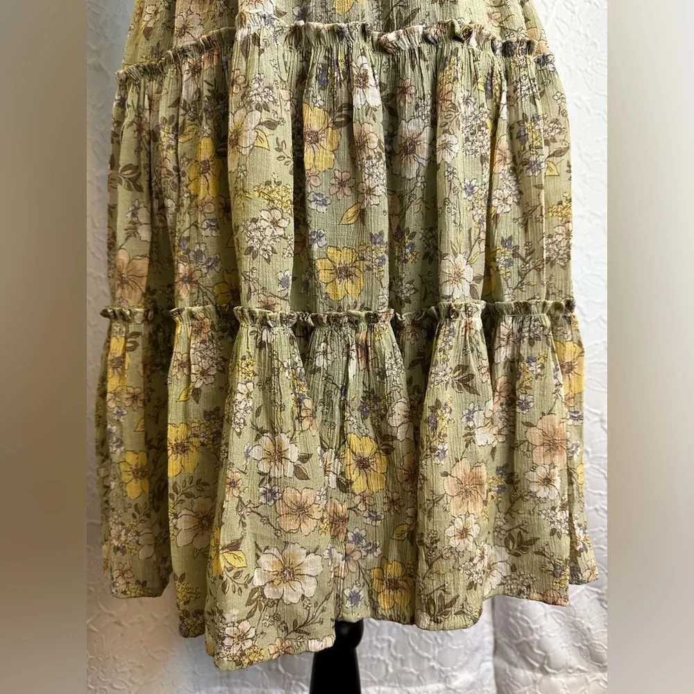 ALTAR’D STATE- Women’s Floral Print Green  w/Tie Shoulders Mini Dress (L) - Picture 3 of 10